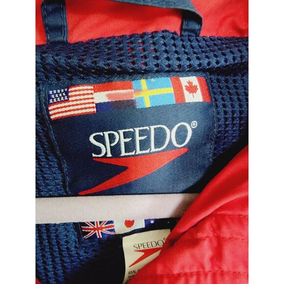 Speedo M Mens Vintage 90's Windbreaker Long Jacket Logo Hood Collar Zip Pockets - Picture 4 of 13